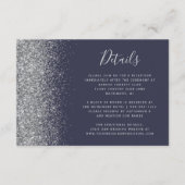 Donkerblauw Zilver Glitter Edge Bruiloft Details Informatiekaartje (Voorkant)