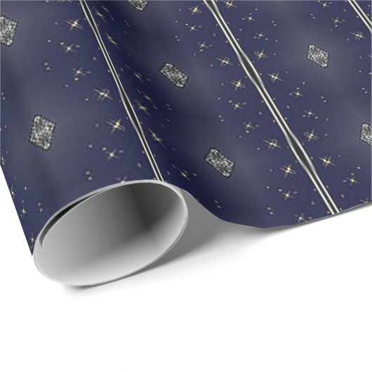 Donkerblauw & Zilver Patroon Inpakpapier (Rol Hoek)