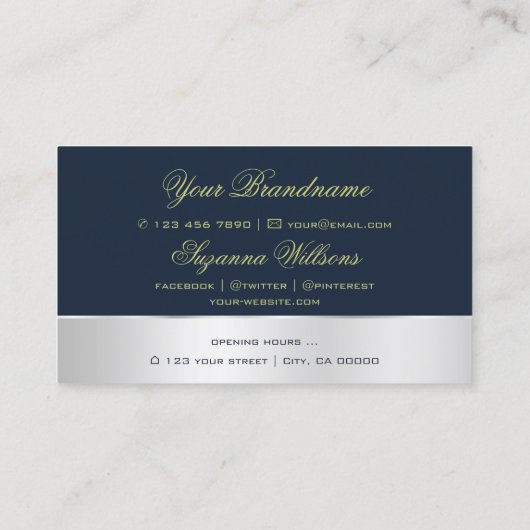 Donkerblauw zilver Roos ventilatorblauw elastisch Visitekaartje (Achterkant)