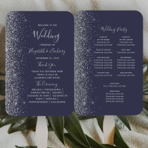 Donkerblauw zilveren glitter rand trouwprogramma