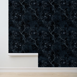 Donkerblauw Zwart Bos Schaduw Goth Behang