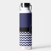 Donkerblauw Zwart Chevron Waterfles (Voorkant)