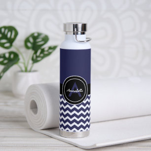 Donkerblauw Zwart Chevron Waterfles