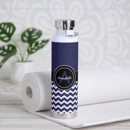 Donkerblauw Zwart Chevron Waterfles (Yoga)