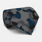 Donkerblauw, zwart en grijs camouflagepatroon stropdas (Opgerold)