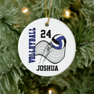 Donkerblauw, zwart en wit volleybal keramisch ornament