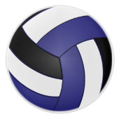 Donkerblauw, zwart en wit volleybal keramische knop (Voorkant)