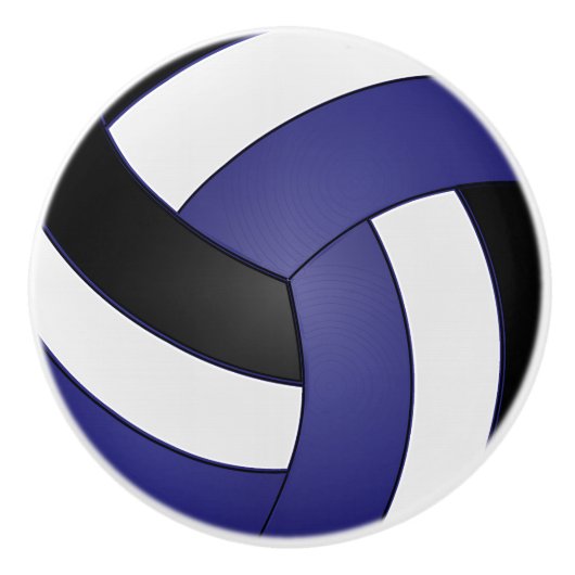 Donkerblauw, zwart en wit volleybal keramische knop (Voorkant)