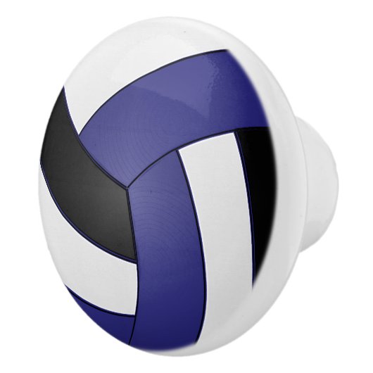 Donkerblauw, zwart en wit volleybal keramische knop (Rechts)