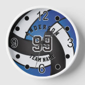 Donkerblauw, zwart en wit Volleyball Grote klok (Voorkant)