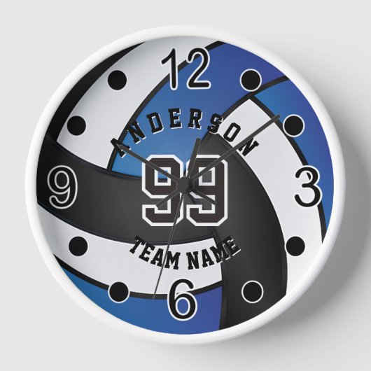 Donkerblauw, zwart en wit Volleyball Grote klok (Voorkant)