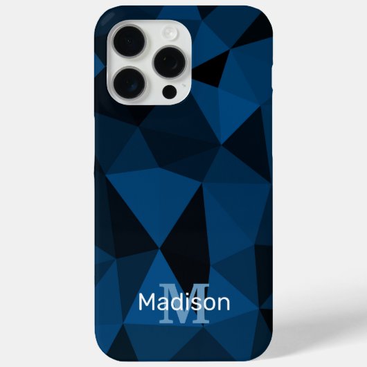 Donkerblauw zwart geometrisch maaspatroon Monogram Case-Mate iPhone Case (Achterkant)