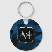 Donkerblauw zwart geometrisch maaspatroon Monogram Sleutelhanger (Achterkant)