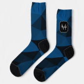 Donkerblauw zwart geometrisch meshpatroon Monogram Sokken (Links)