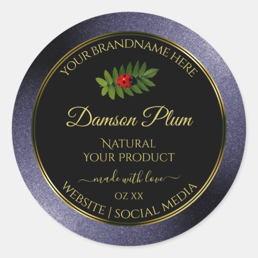 Donkerblauw zwart glitter Gold Product Label Ladyb (Voorkant)