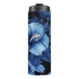 DONKERBLAUW & ZWART TROPISCHE HIBISCUS BLOEMEN THERMOSBEKER