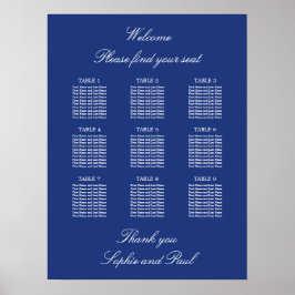 Donkerblauwe 9 Tafel Trouw Stoelen Plattegrond Pos Poster