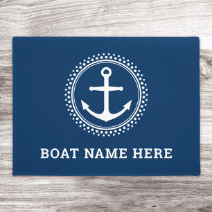 Donkerblauwe aangepaste bootnaam nautisch anker deurmat