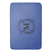 Donkerblauwe aangepaste monogram wapenschild badmat (Voorkant Verticaal)