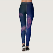 Donkerblauwe abstracte legging met roze paarse acc (Achterkant)