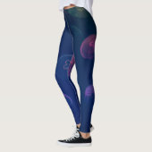 Donkerblauwe abstracte legging met roze paarse acc (Links)