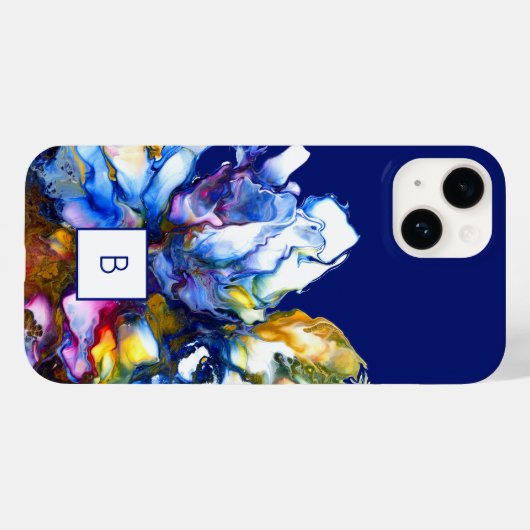 Donkerblauwe Abstracte vochtige kunst, gemonogd Case-Mate iPhone Case (Achterkant (horizontaal))
