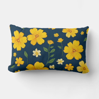 Donkerblauwe achtergrond Gele bloemen Kussen