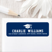 Donkerblauwe afstudeerdop retouradres etiket (Insitu)