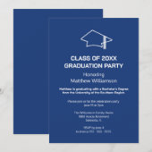 Donkerblauwe afstudeerfeestuitnodiging kaart (Voorkant / Achterkant)