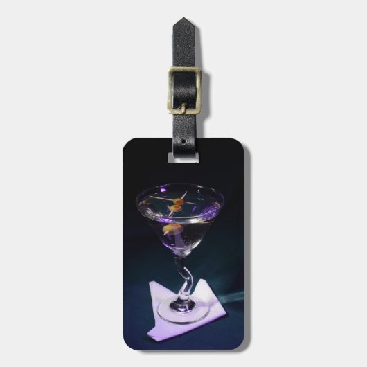Donkerblauwe alcoholcocktail Martini Bagagelabel (Voorkant verticaal)