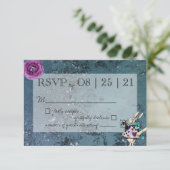 Donkerblauwe Alice in Wonderland Wedding RSVP (Staand voorkant)