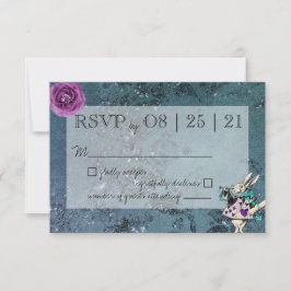 Donkerblauwe Alice in Wonderland Wedding RSVP