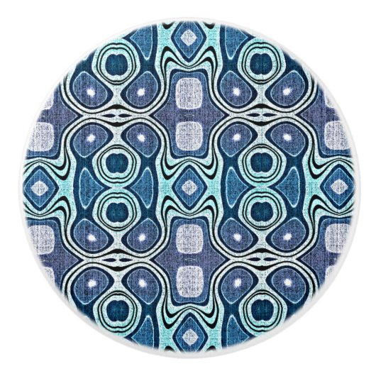 Donkerblauwe Aqua Turquoise Violet Etnische Tribe  Keramische Knop (Voorkant)