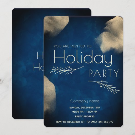 Donkerblauwe aquarel botanische feestelijke partij kaart (Voorkant / Achterkant)