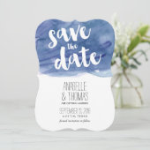 Donkerblauwe Aquarel Trouw Save the Date Kaart (Staand voorkant)