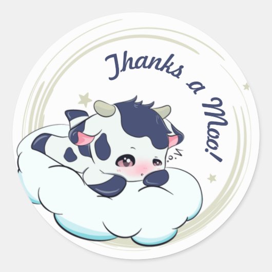 Donkerblauwe Baby Koe Witte Wolk Elegant Dank u Ronde Sticker (Voorkant)