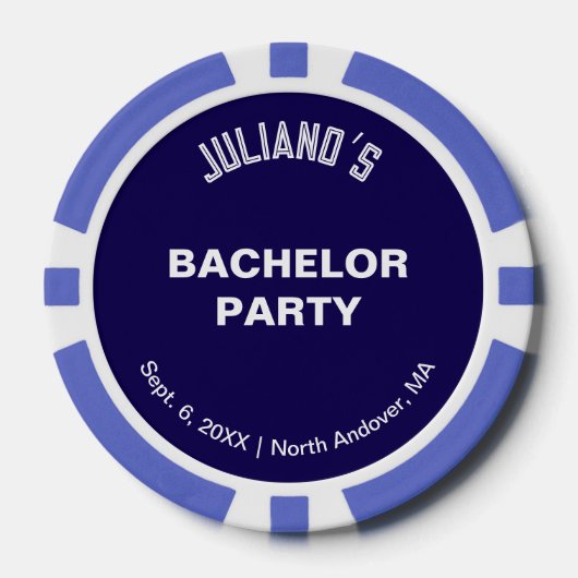 Donkerblauwe Bachelor Party Poker Chips (Voorkant)