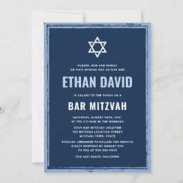 Donkerblauwe bar mitzvah-uitnodiging met ruwe rand kaart