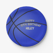Donkerblauwe basketbal Happy Birthday Naam Papieren Bordje (Voorkant)