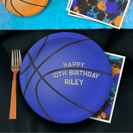 Donkerblauwe basketbal Happy Birthday Naam Papieren Bordje