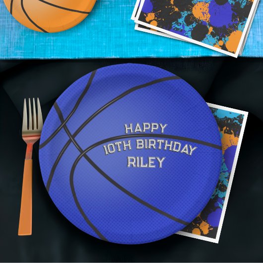 Donkerblauwe basketbal Happy Birthday Naam Papieren Bordje