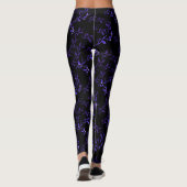 Donkerblauwe Bladeren Patroon Broek Leggings (Achterkant)