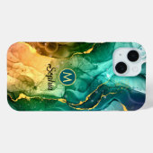 Donkerblauwe Blauwgroen gele groene vloeibare inkt Case-Mate iPhone Case (Achterkant (horizontaal))