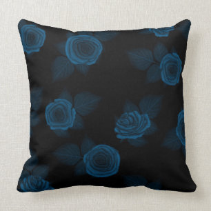  donkerblauwe Blauwgroen Rozen boven zwart Kussen