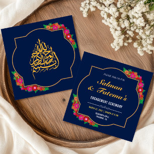 Donkerblauwe bloem islamitische moslim-huwelijksaa kaart