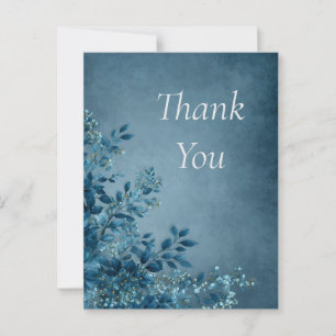 Donkerblauwe Bloemen & Bladeren Bedankkaart Briefkaart