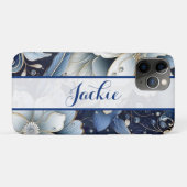 Donkerblauwe bloemen Case-Mate iPhone case (Achterkant (horizontaal))