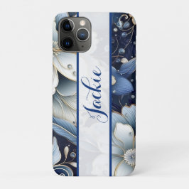 Donkerblauwe bloemen Case-Mate iPhone case