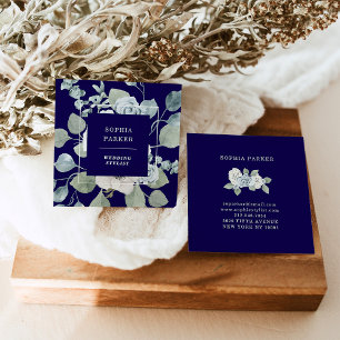 Donkerblauwe bloemen en eucalyptus vierkante visitekaartje