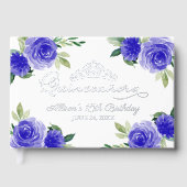 Donkerblauwe bloemen Quinceanera Guest Book Gastenboek (Voorkant)